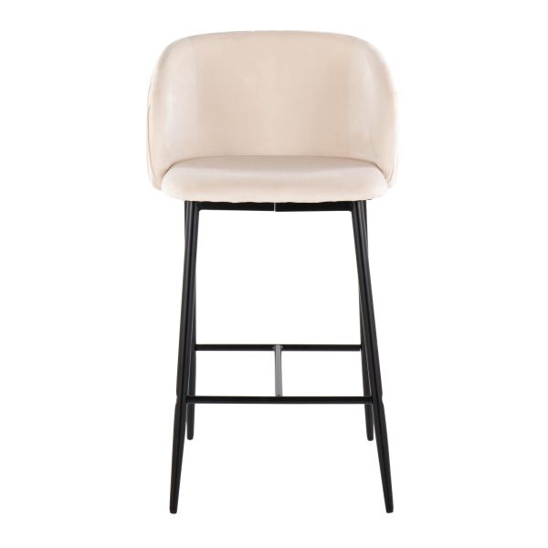 Fran Black Metal White Velvet Pleated Counter Stools Set of 2 6