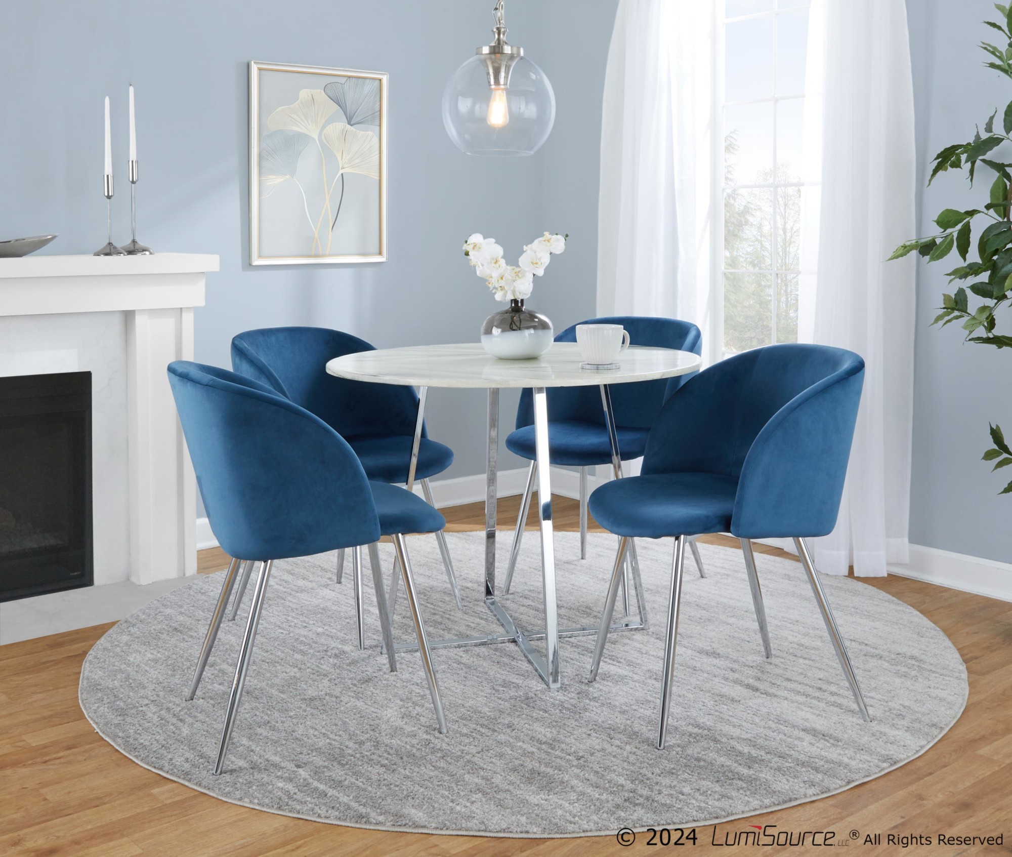 Fran Chrome Blue Velvet Contemporary Chairs (Set of 2) 1 Fran Chrome Blue Velvet Contemporary Chairs (Set of 2)