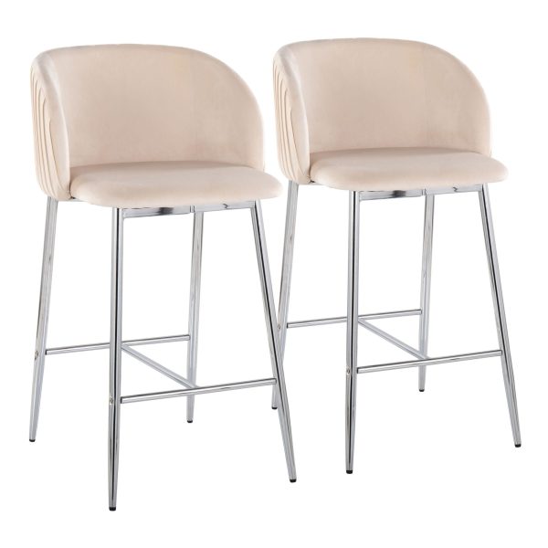 Fran Chrome Metal White Velvet Contemporary Counter Stools Set of 2 2