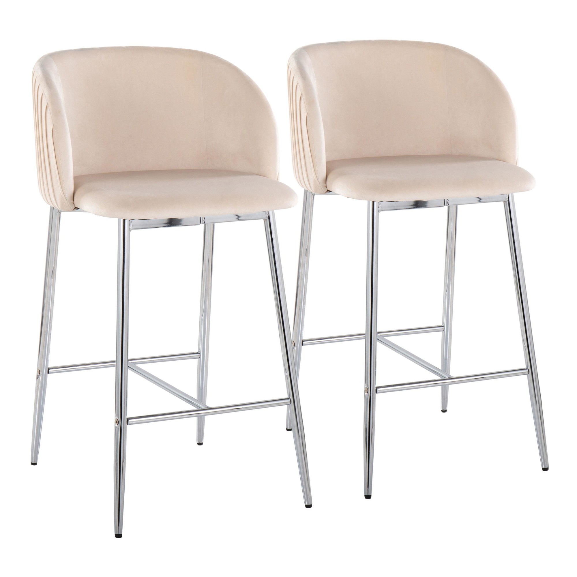 Fran Chrome Metal White Velvet Contemporary Counter Stools (Set of 2) 3 Fran Chrome Metal White Velvet Contemporary Counter Stools (Set of 2) - Image 3