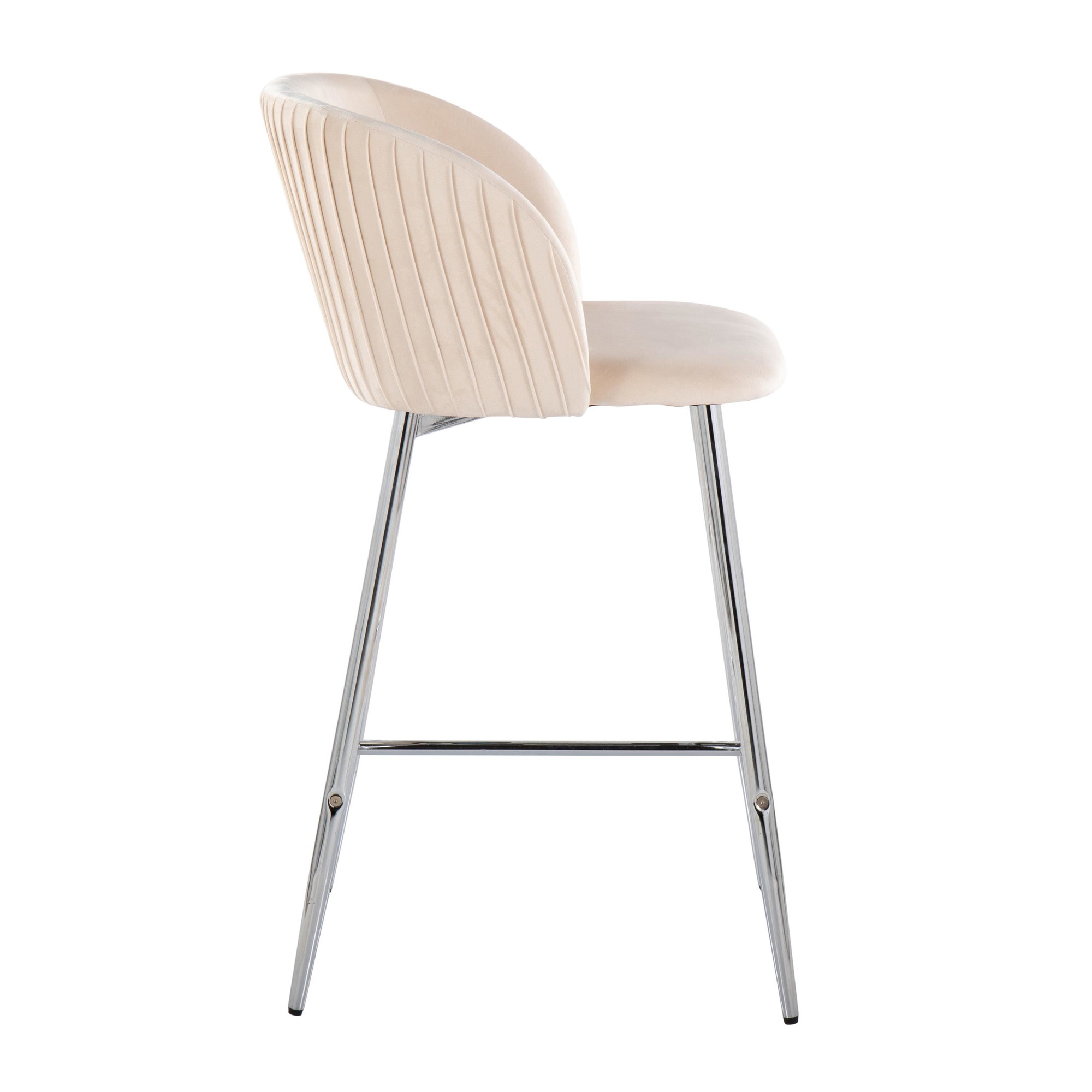 Fran Chrome Metal White Velvet Contemporary Counter Stools (Set of 2) 5 Fran Chrome Metal White Velvet Contemporary Counter Stools (Set of 2) - Image 5