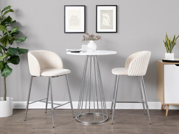 Fran Chrome Metal White Velvet Contemporary Counter Stools Set of 2