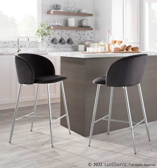 Fran Chrome and Black Velvet Contemporary Counter Stool Set of 2 2