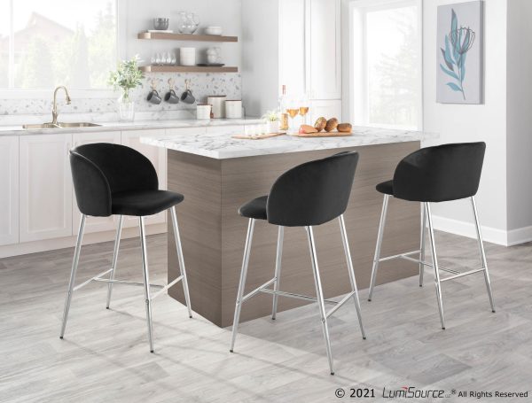 Fran Chrome and Black Velvet Contemporary Counter Stool Set of 2 3