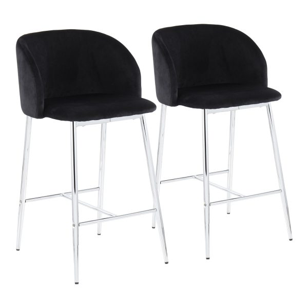 Fran Chrome and Black Velvet Contemporary Counter Stool Set of 2 4