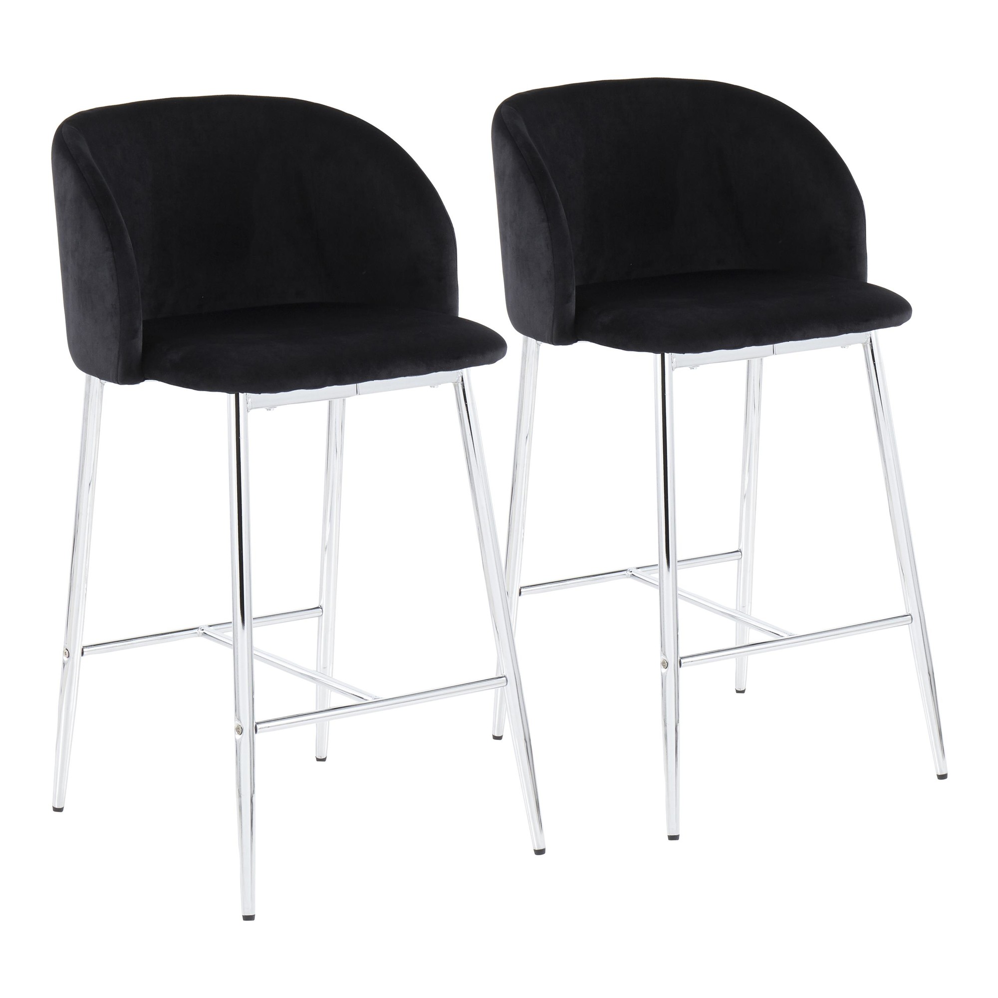 Fran Chrome and Black Velvet Contemporary Counter Stool (Set of 2) 5 Fran Chrome and Black Velvet Contemporary Counter Stool (Set of 2) - Image 5
