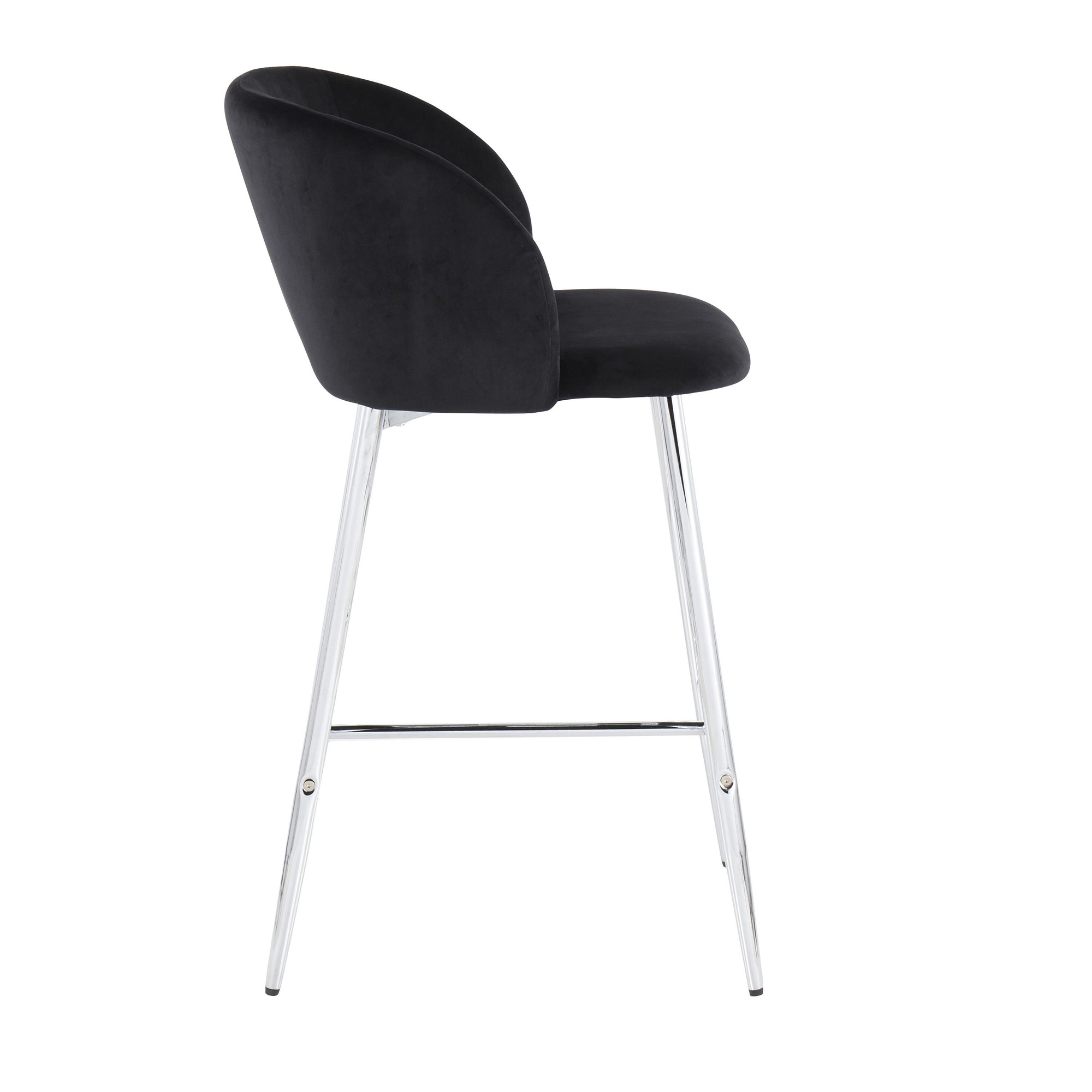 Fran Chrome and Black Velvet Contemporary Counter Stool (Set of 2) 7 Fran Chrome and Black Velvet Contemporary Counter Stool (Set of 2) - Image 7