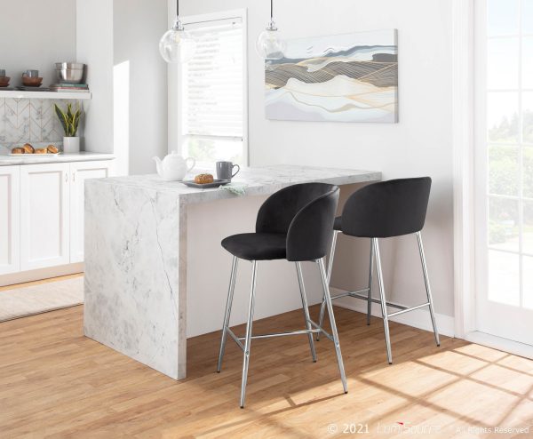 Fran Chrome and Black Velvet Contemporary Counter Stool Set of 2