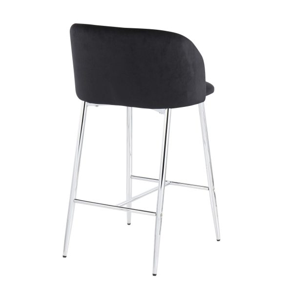 Fran Chrome and Black Velvet Contemporary Counter Stool Set of 2 7