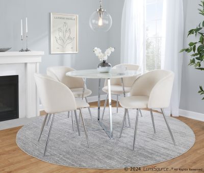 Fran Chrome and Cream Velvet Contemporary Accent Chairs (Set of 2)