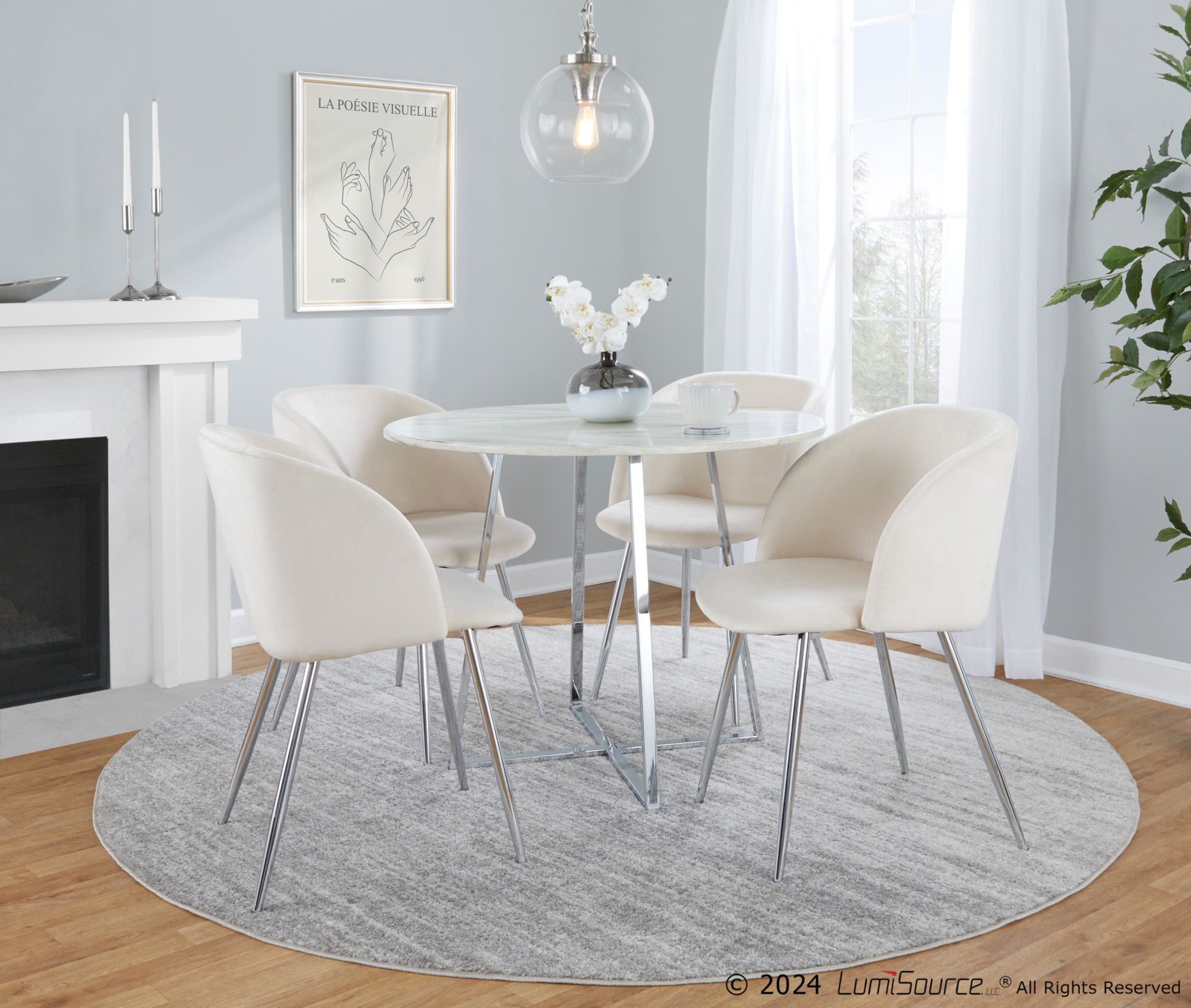 Fran Chrome and Cream Velvet Contemporary Accent Chairs (Set of 2) 1 Fran Chrome and Cream Velvet Contemporary Accent Chairs (Set of 2)