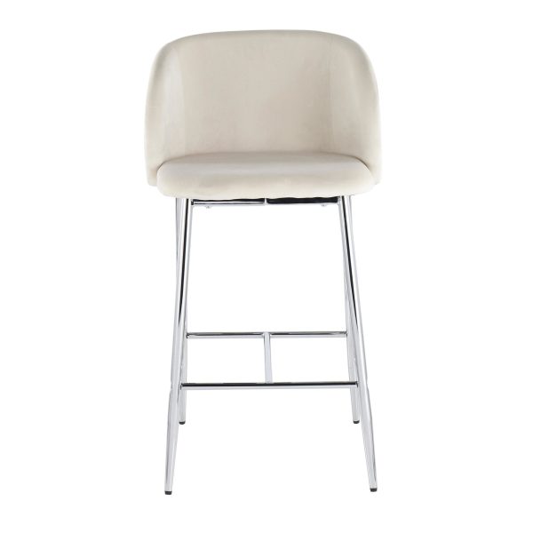 Fran Chrome and Cream Velvet Contemporary Counter Stools Set of 2 10