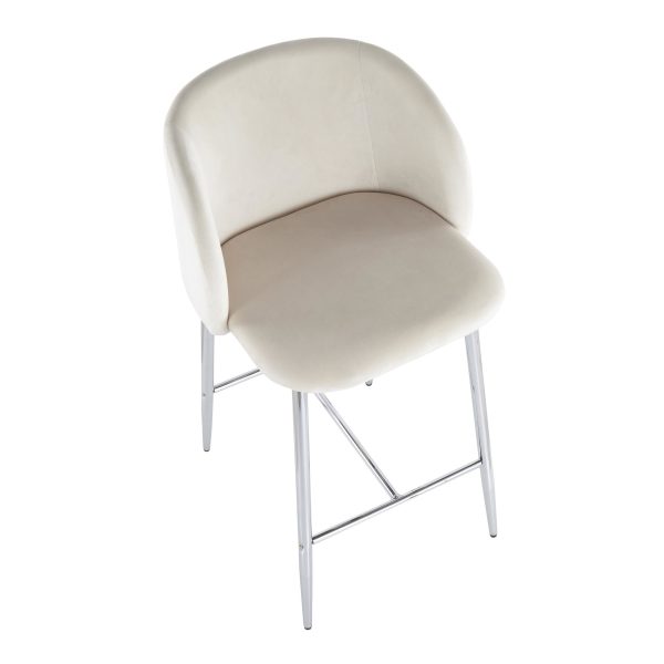 Fran Chrome and Cream Velvet Contemporary Counter Stools Set of 2 11