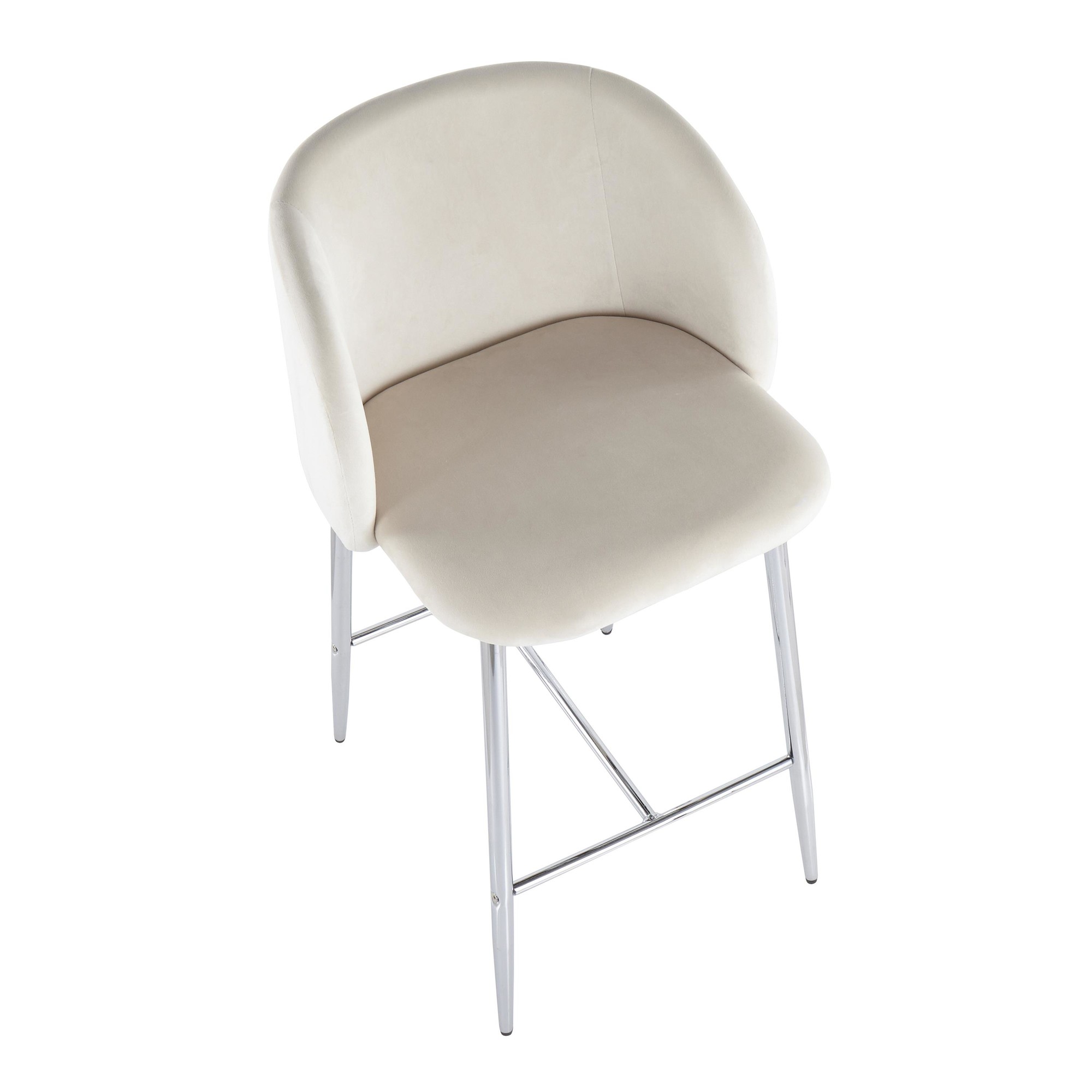 Fran Chrome and Cream Velvet Contemporary Counter Stools (Set of 2) 12 Fran Chrome and Cream Velvet Contemporary Counter Stools (Set of 2) - Image 12