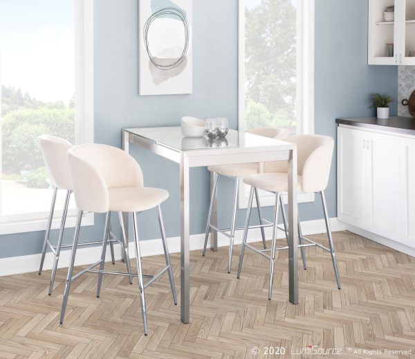Fran Chrome and Cream Velvet Contemporary Counter Stools Set of 2 3