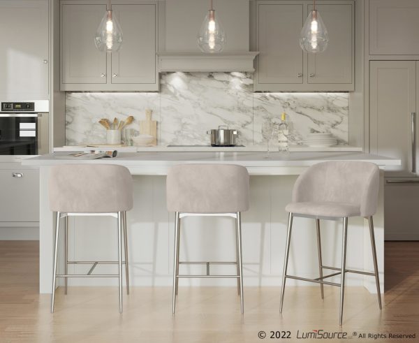Fran Chrome and Cream Velvet Contemporary Counter Stools Set of 2 4