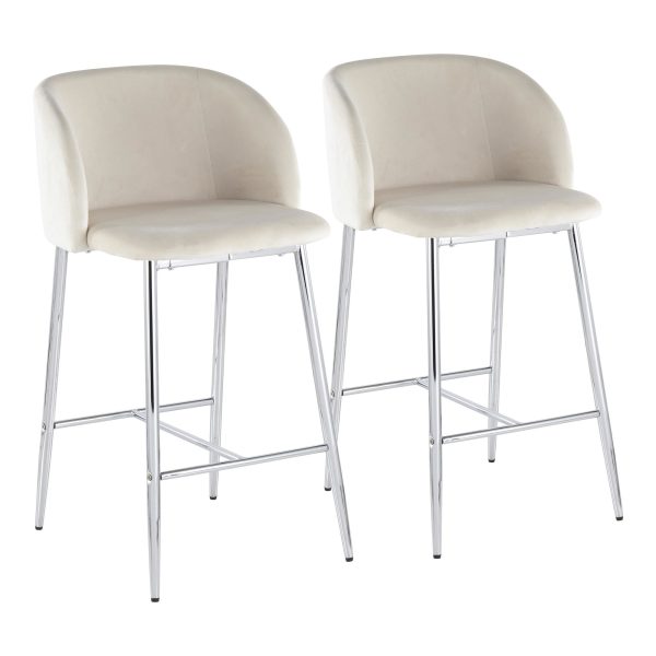 Fran Chrome and Cream Velvet Contemporary Counter Stools Set of 2 5
