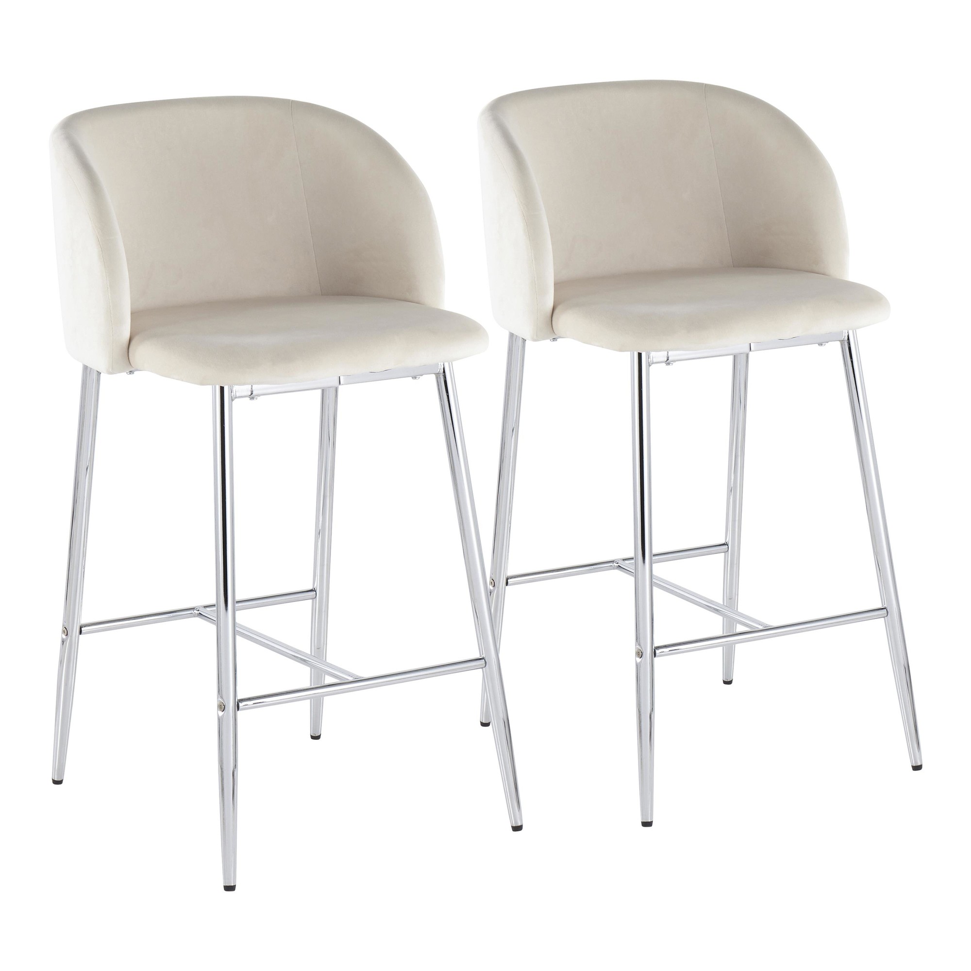 Fran Chrome and Cream Velvet Contemporary Counter Stools (Set of 2) 6 Fran Chrome and Cream Velvet Contemporary Counter Stools (Set of 2) - Image 6