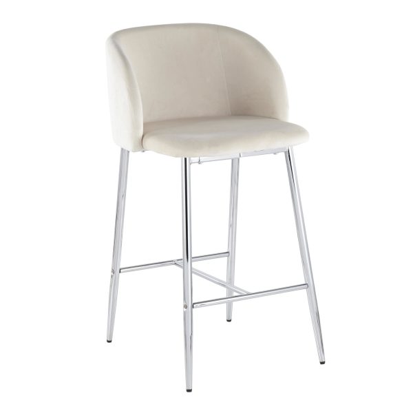 Fran Chrome and Cream Velvet Contemporary Counter Stools Set of 2 6
