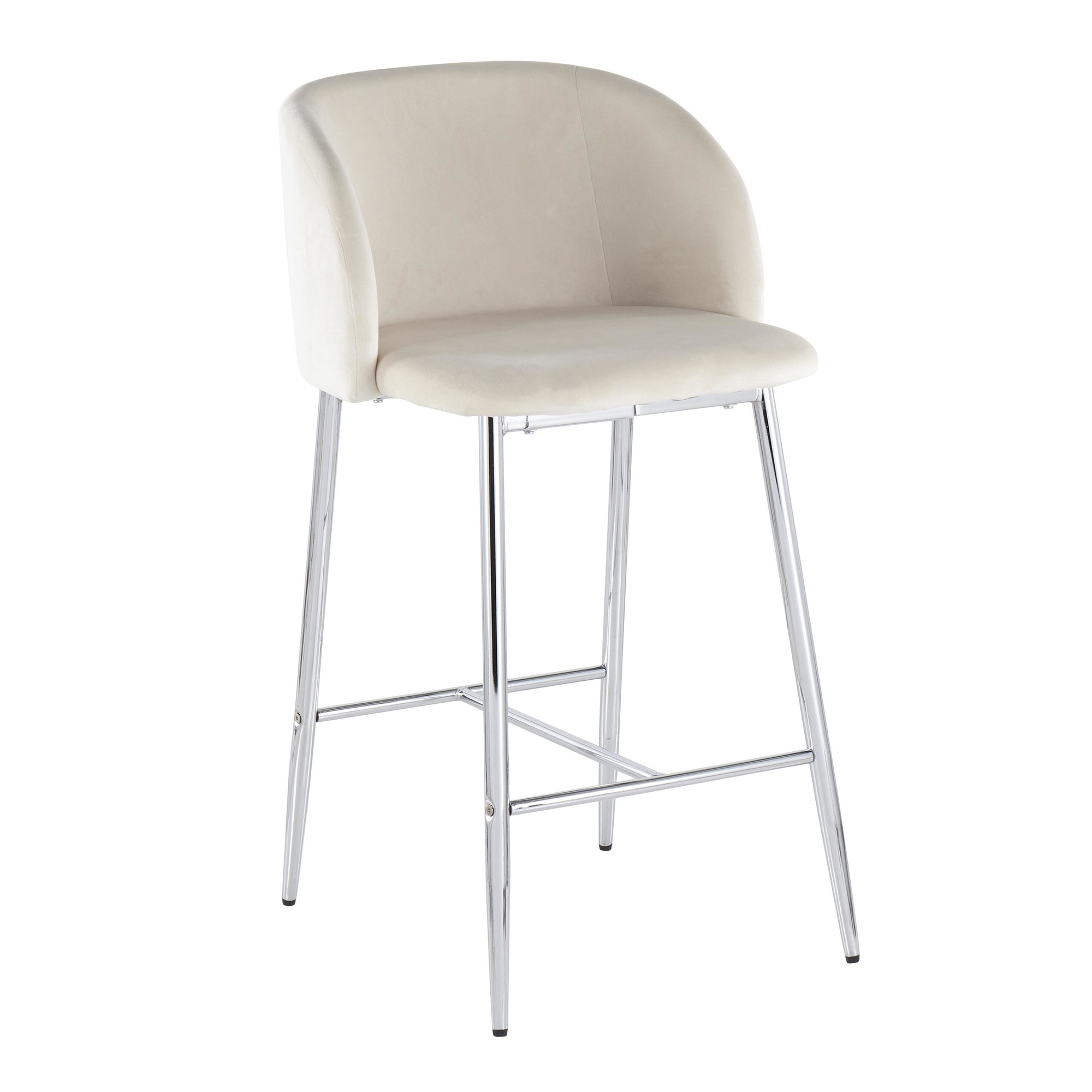 Fran Chrome and Cream Velvet Contemporary Counter Stools (Set of 2) 7 Fran Chrome and Cream Velvet Contemporary Counter Stools (Set of 2) - Image 7