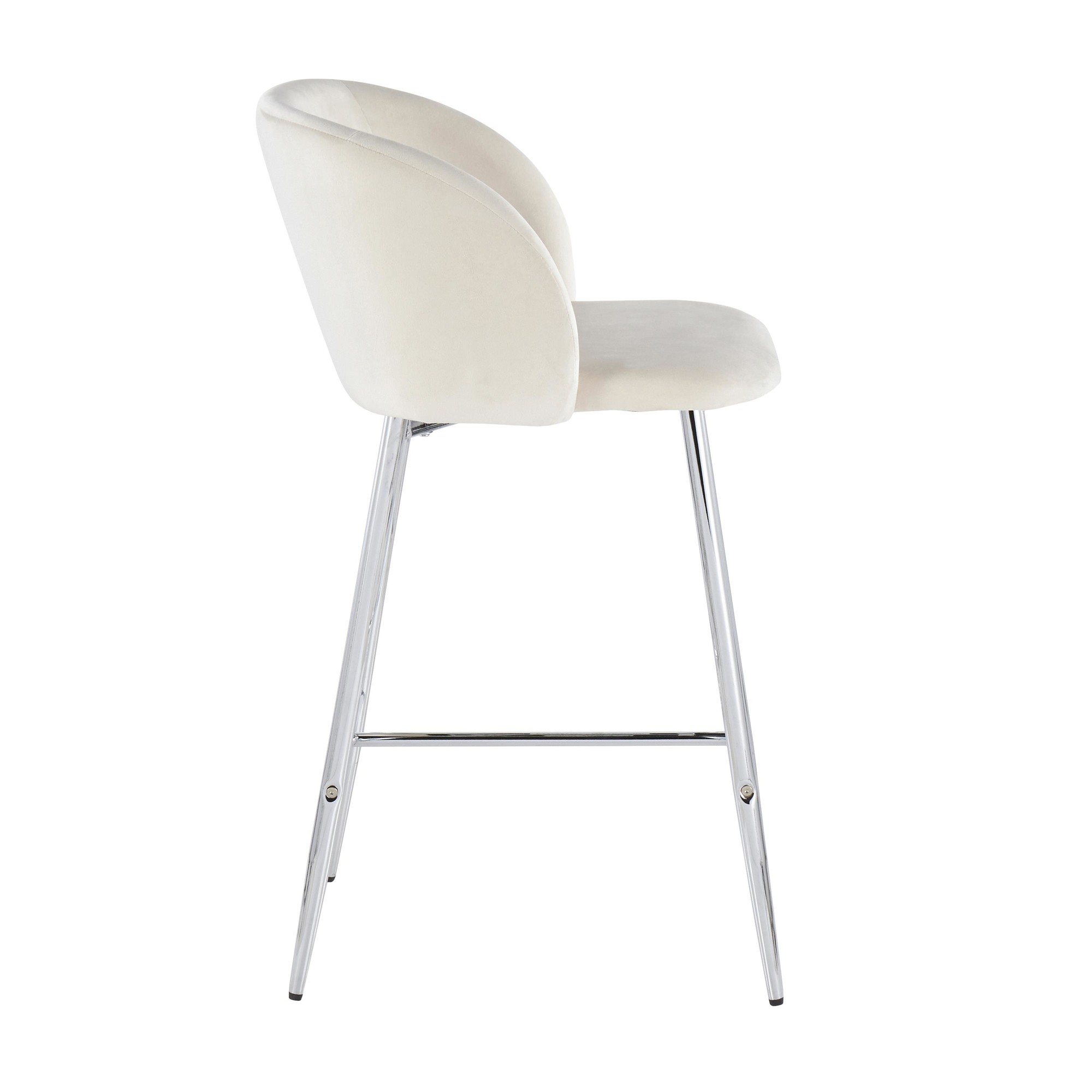 Fran Chrome and Cream Velvet Contemporary Counter Stools (Set of 2) 8 Fran Chrome and Cream Velvet Contemporary Counter Stools (Set of 2) - Image 8