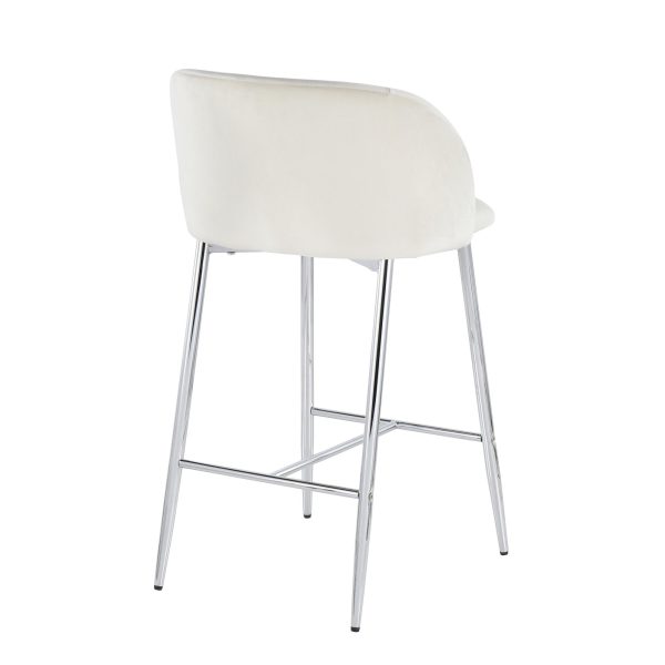 Fran Chrome and Cream Velvet Contemporary Counter Stools Set of 2 8
