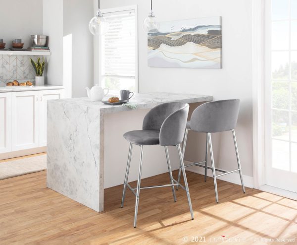 Fran Chrome and Grey Velvet Contemporary Counter Stool Set of 2 1
