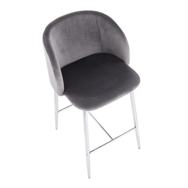 Fran Chrome and Grey Velvet Contemporary Counter Stool Set of 2 10