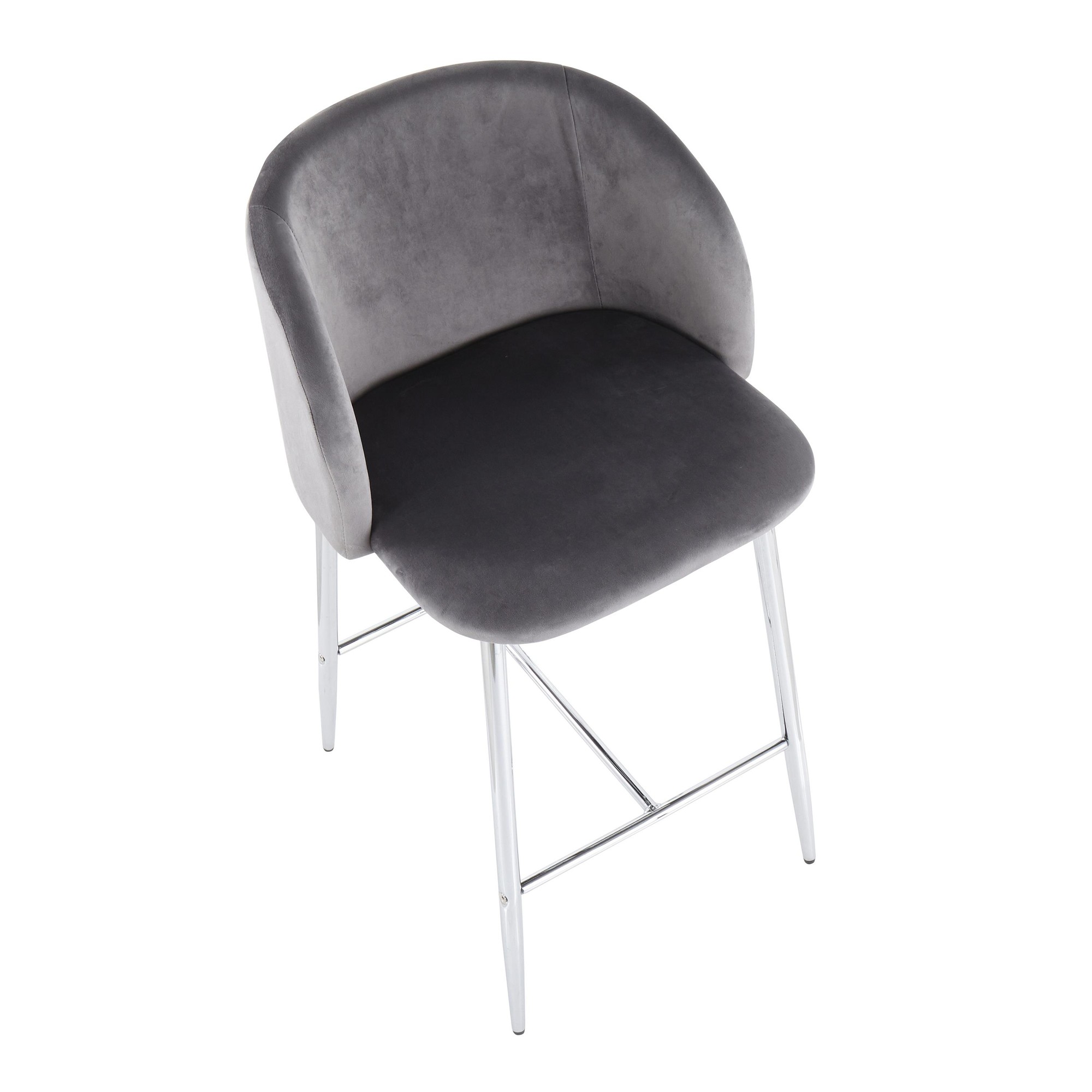 Fran Chrome and Grey Velvet Contemporary Counter Stool (Set of 2) 11 Fran Chrome and Grey Velvet Contemporary Counter Stool (Set of 2) - Image 11