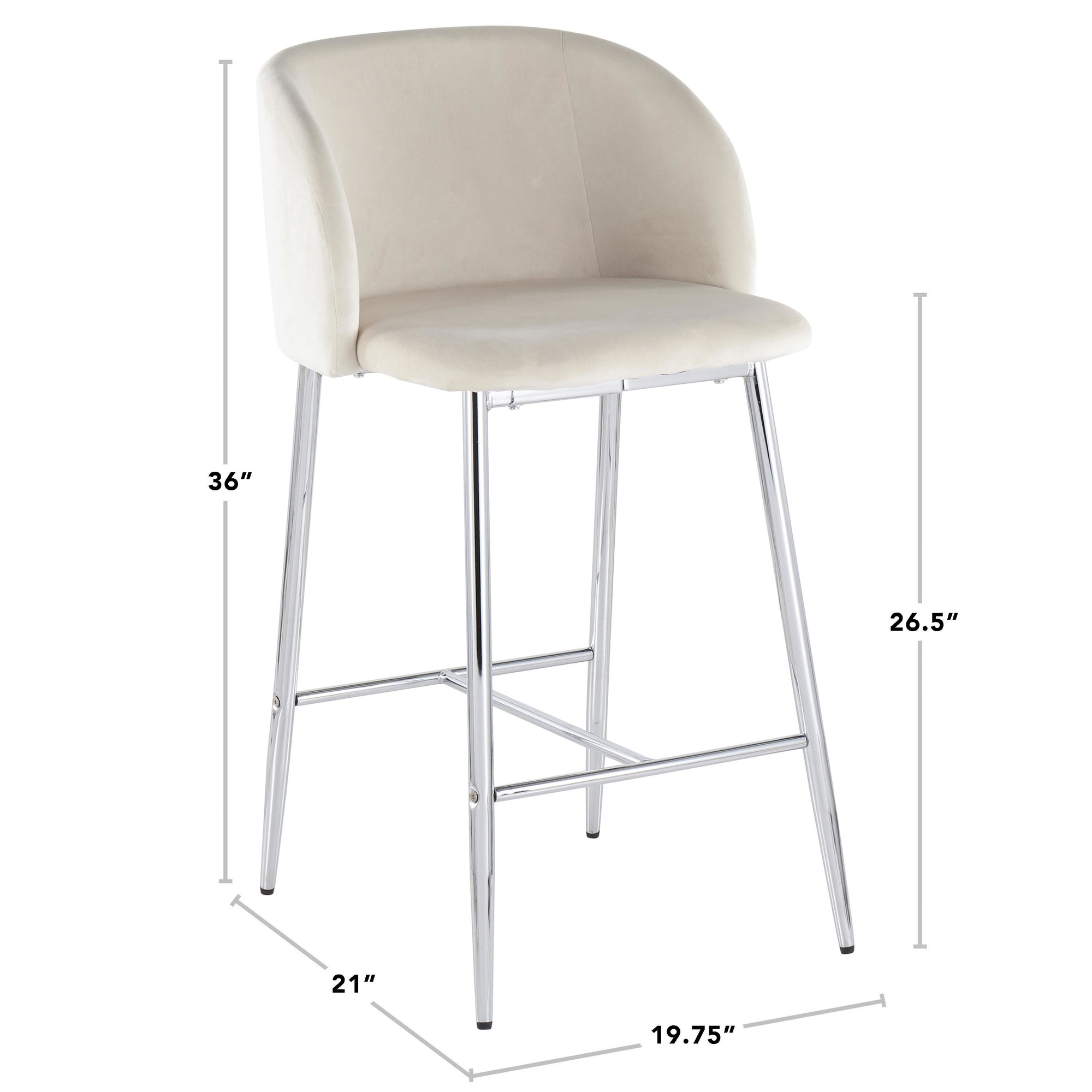 Fran Chrome and Grey Velvet Contemporary Counter Stool (Set of 2) 12 Fran Chrome and Grey Velvet Contemporary Counter Stool (Set of 2) - Image 12