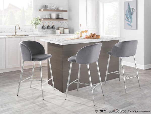 Fran Chrome and Grey Velvet Contemporary Counter Stool Set of 2 2