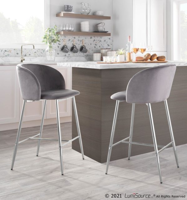 Fran Chrome and Grey Velvet Contemporary Counter Stool Set of 2 3