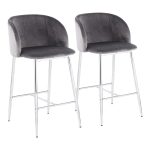 Fran Chrome and Grey Velvet Contemporary Counter Stool (Set of 2) 18 Fran Chrome and Grey Velvet Contemporary Counter Stool (Set of 2)