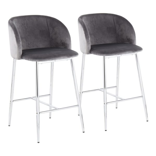 Fran Chrome and Grey Velvet Contemporary Counter Stool Set of 2 4