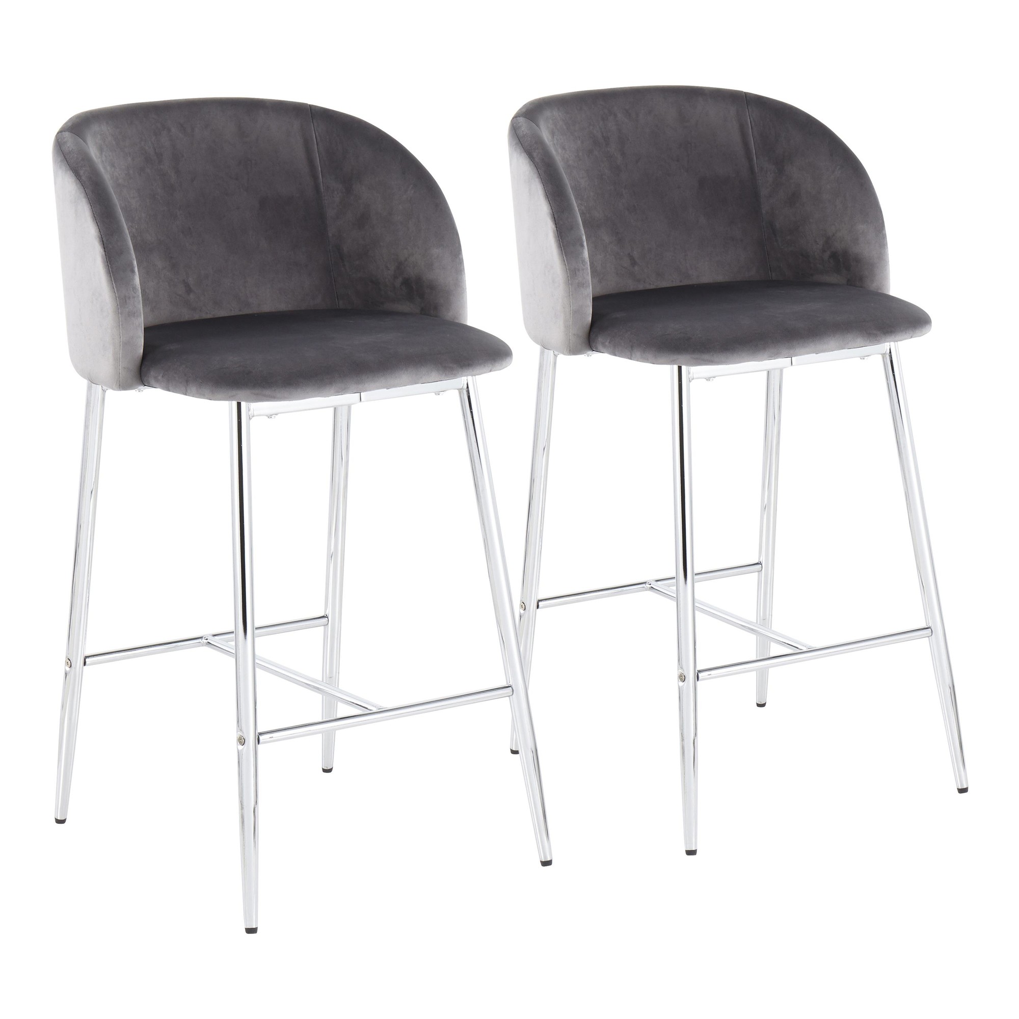 Fran Chrome and Grey Velvet Contemporary Counter Stool (Set of 2) 5 Fran Chrome and Grey Velvet Contemporary Counter Stool (Set of 2) - Image 5
