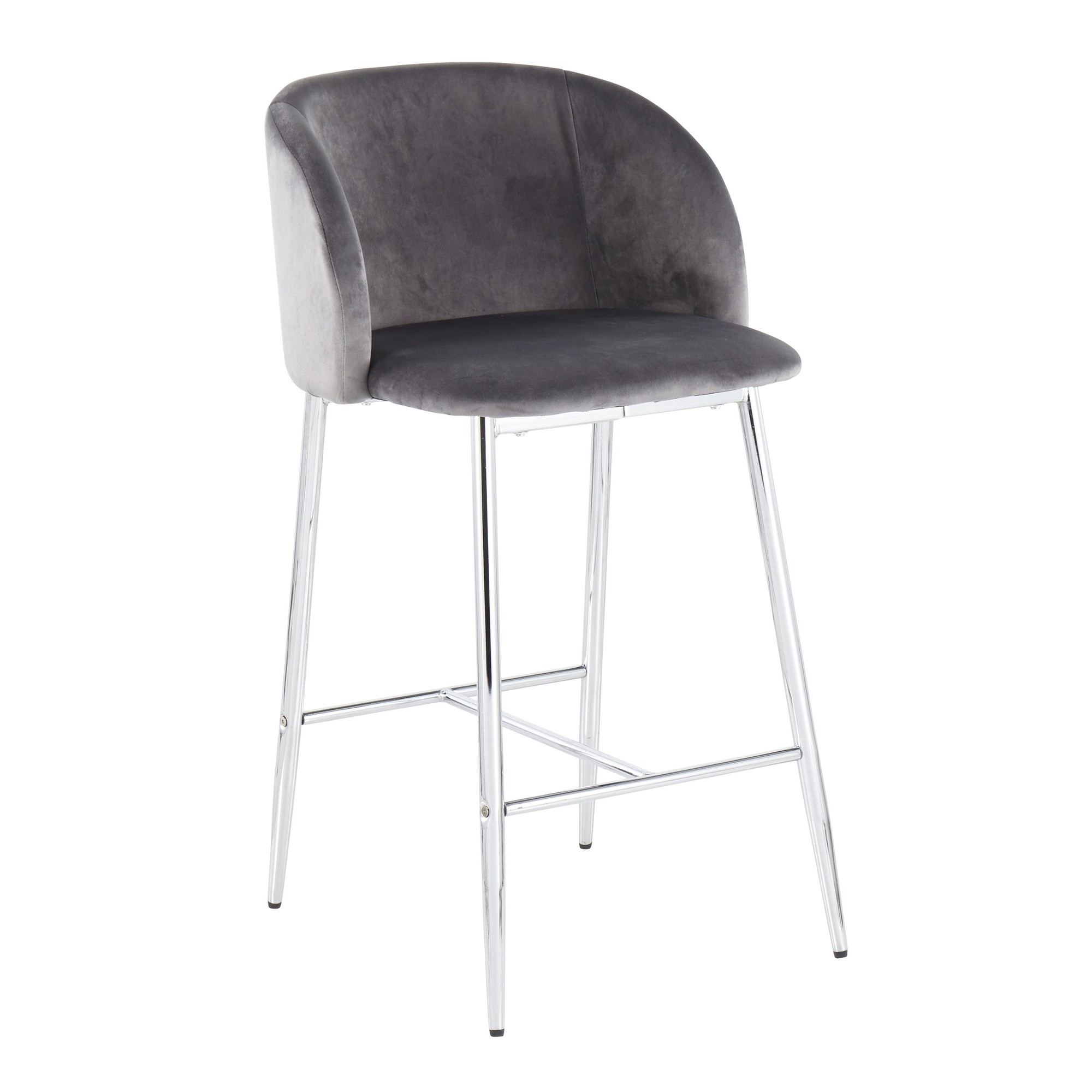 Fran Chrome and Grey Velvet Contemporary Counter Stool (Set of 2) 6 Fran Chrome and Grey Velvet Contemporary Counter Stool (Set of 2) - Image 6