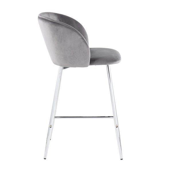 Fran Chrome and Grey Velvet Contemporary Counter Stool Set of 2 6