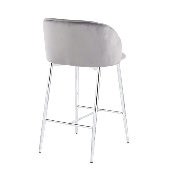 Fran Chrome and Grey Velvet Contemporary Counter Stool Set of 2 7