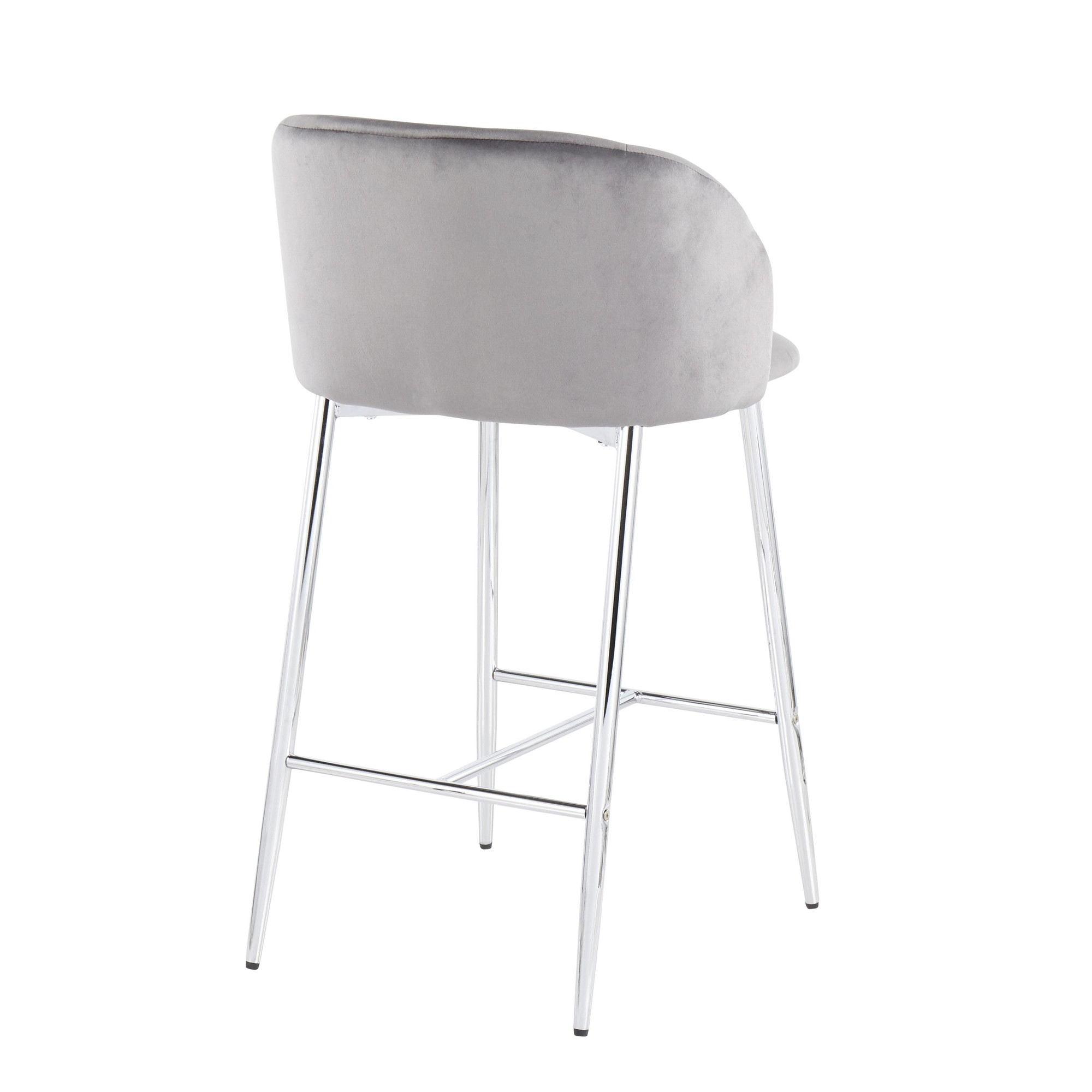 Fran Chrome and Grey Velvet Contemporary Counter Stool (Set of 2) 8 Fran Chrome and Grey Velvet Contemporary Counter Stool (Set of 2) - Image 8
