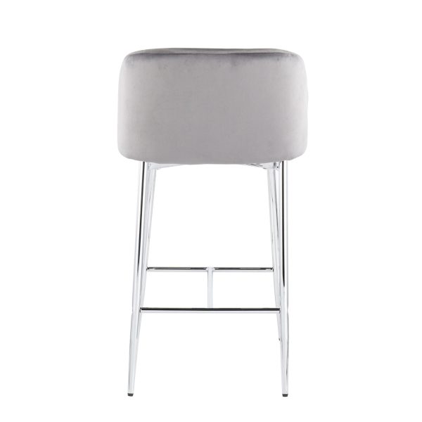 Fran Chrome and Grey Velvet Contemporary Counter Stool Set of 2 8