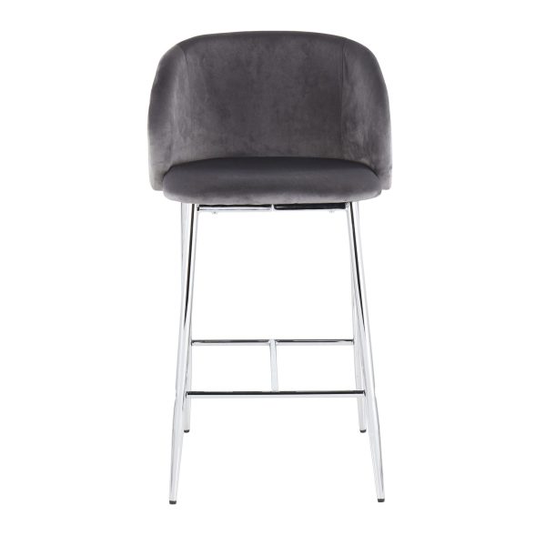 Fran Chrome and Grey Velvet Contemporary Counter Stool Set of 2 9