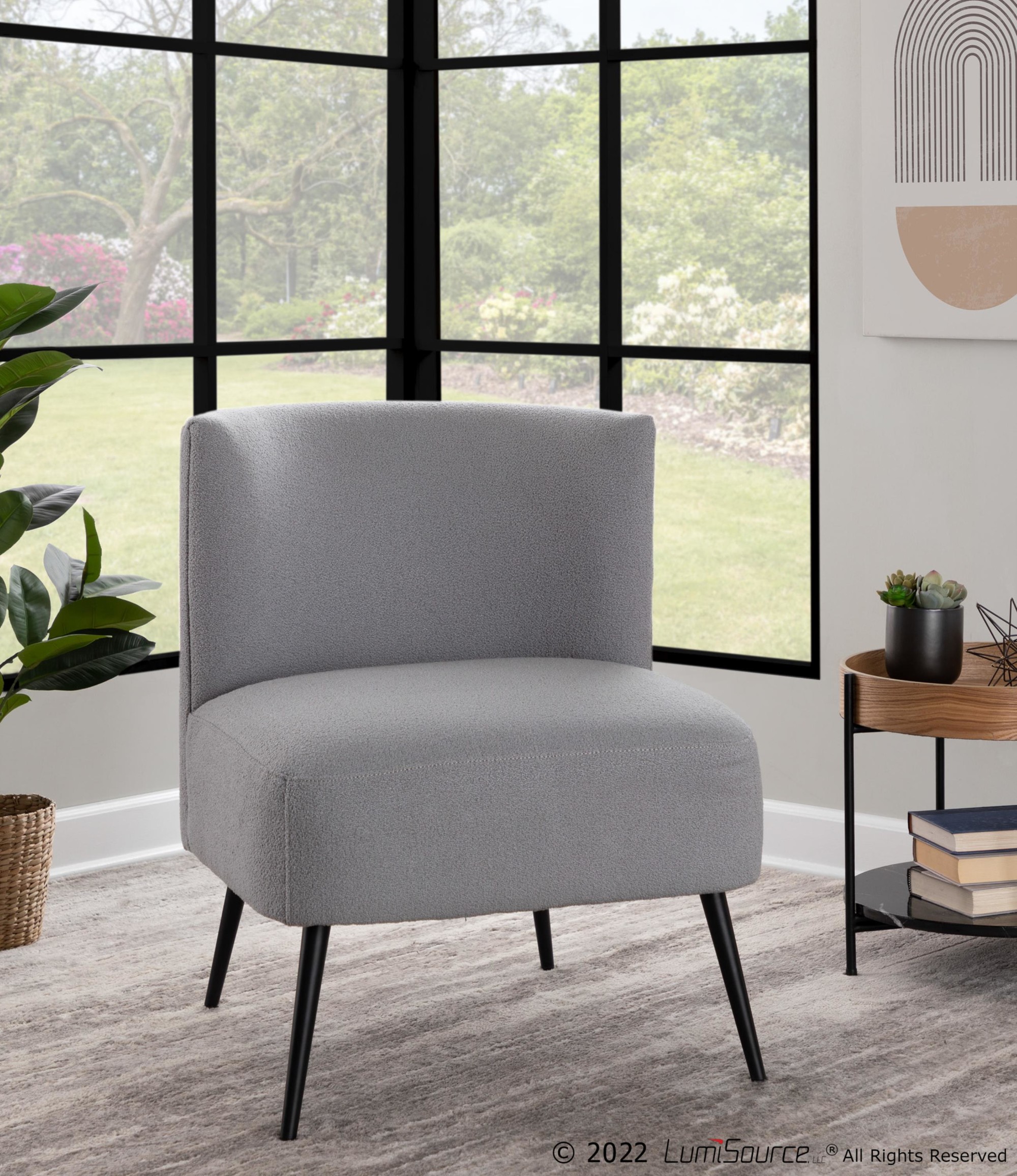 Fran Contemporary Black Metal Light Grey Sherpa Slipper Chair 2 Fran Contemporary Black Metal Light Grey Sherpa Slipper Chair - Image 2