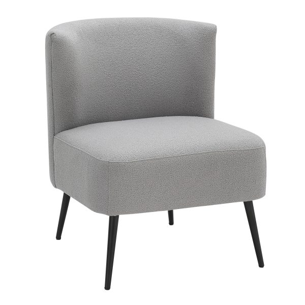 Fran Contemporary Black Metal Light Grey Sherpa Slipper Chair 3