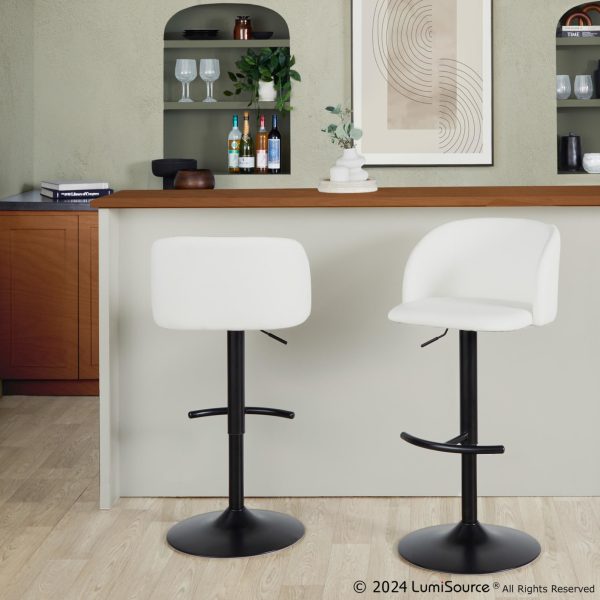 Fran Contemporary Black Metal White Faux Leather Barstool Set of 2