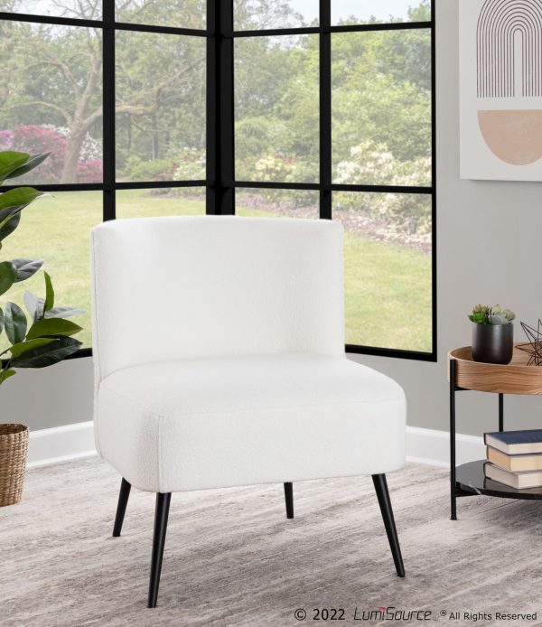 Fran Contemporary Black Metal White Sherpa Slipper Accent Chair 1