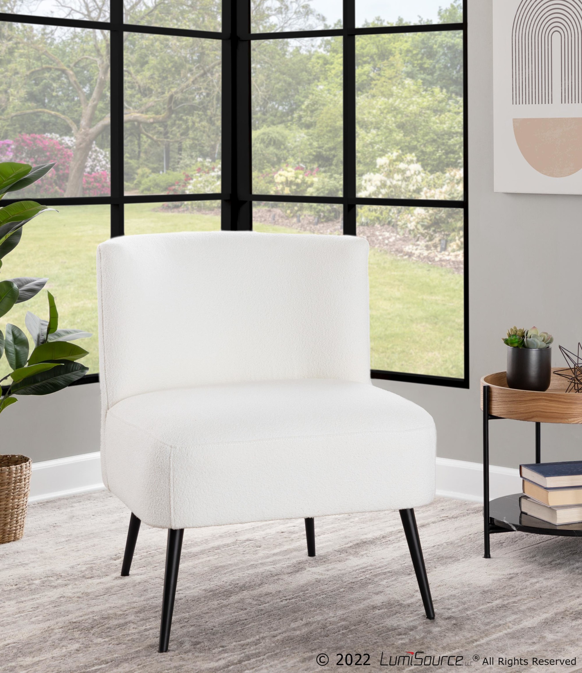 Fran Contemporary Black Metal White Sherpa Slipper Accent Chair 2 Fran Contemporary Black Metal White Sherpa Slipper Accent Chair - Image 2