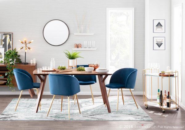 Fran Contemporary Blue Velvet Dining Chairs Gold Set of 2 1