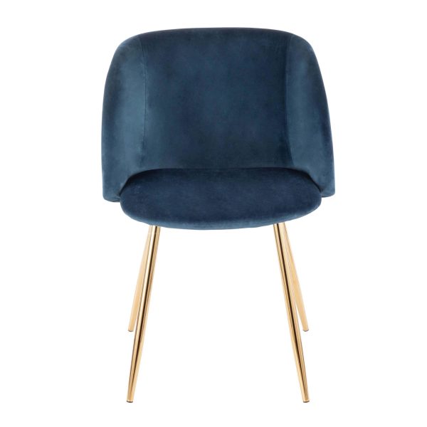 Fran Contemporary Blue Velvet Dining Chairs Gold Set of 2 10