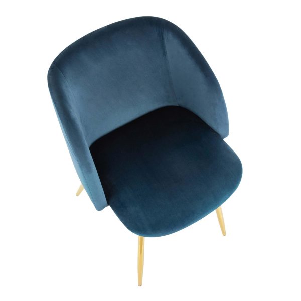 Fran Contemporary Blue Velvet Dining Chairs Gold Set of 2 11