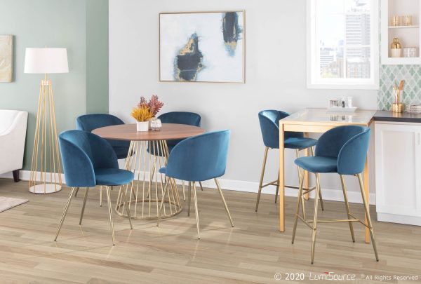 Fran Contemporary Blue Velvet Dining Chairs Gold Set of 2 2